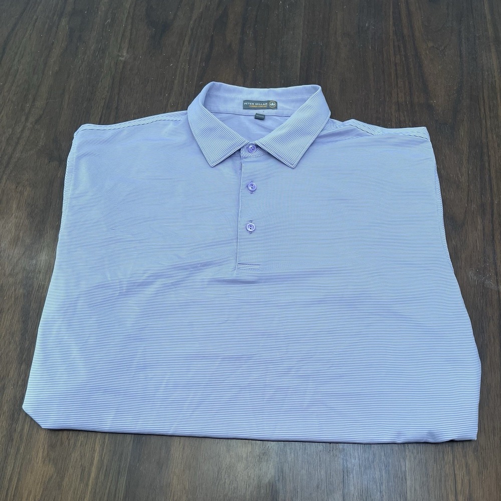 Peter Millar Summer Comfort Polo Shirt  Mens XL Purple Striped Performance